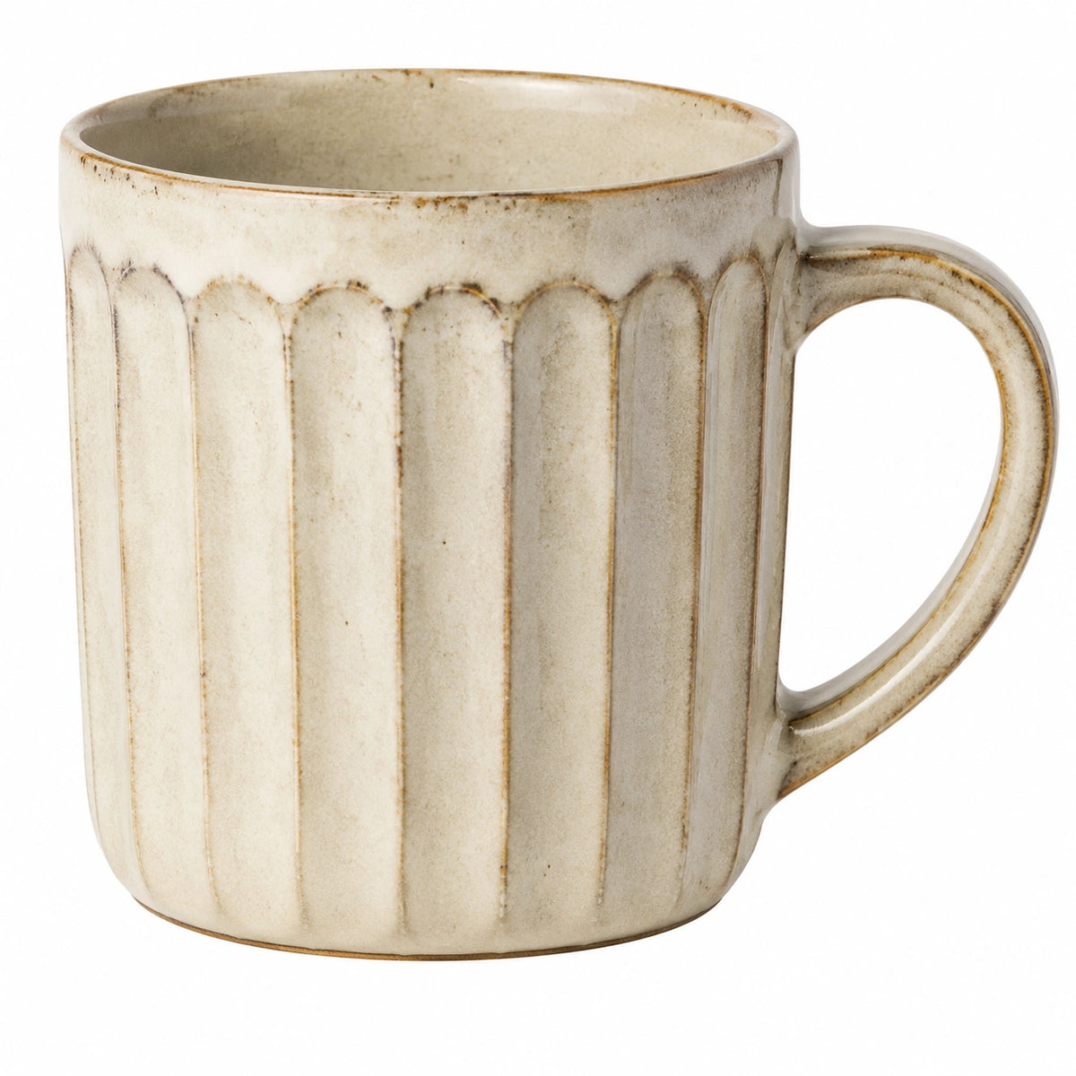Keramik Kaffeebecher 400 ml Creme geriffelt mit Henkel