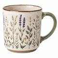 Keramiktasse 400 ml Cremegrün mit Blumenmuster für Heißgetränke im Landhausstil