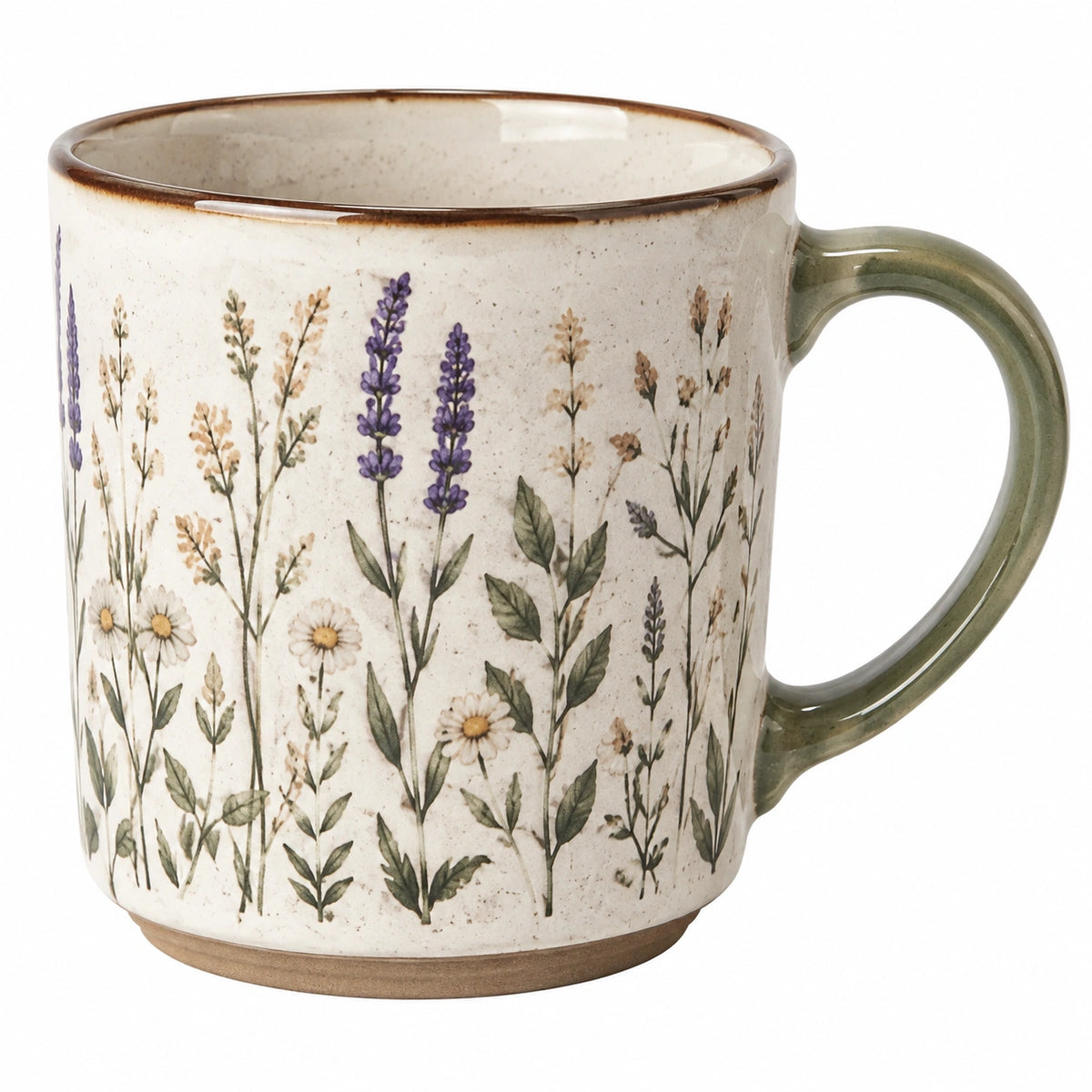 Keramiktasse 400 ml Cremegrün mit Blumenmuster für Heißgetränke im Landhausstil