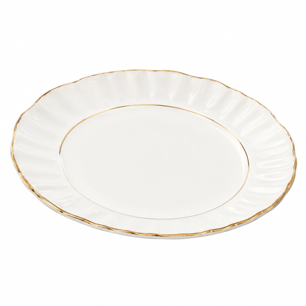 Servierplatte 35 x 25 cm Porzellan Weiß Goldrand oval klassisch