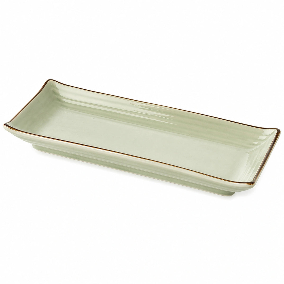 Keramik Servierplatte 30 x 15 cm Salbeigrün rechteckig glasiert