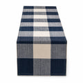 Tischläufer 180 x 33 cm Textilgewebe Blau Grau Creme kariert