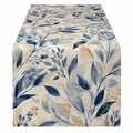 Tischläufer 180 x 40 cm Beige Blau mit Blättermuster aus Polyester für Esstisch