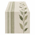 Tischläufer 180 x 33 cm aus Webstoff Beige Grün mit Blättermuster für Esstisch
